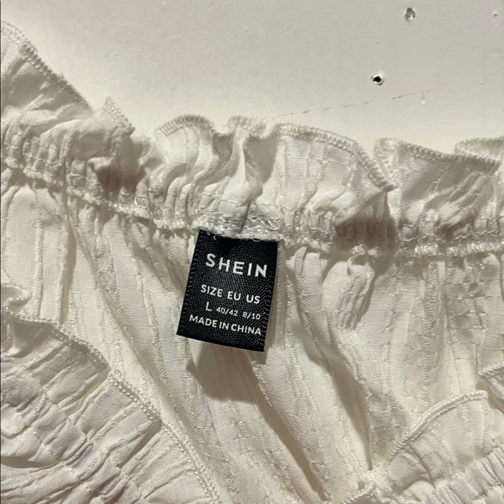 SHEIN White Off-Shoulder Ruffle Smocked Crop Top - Picture 2 of 2